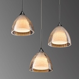 3-Lyss Pendellampe I To Lag, Sprukket Glass, Polert Krom