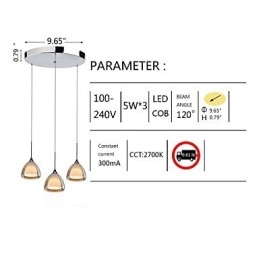 3-Lyss Pendellampe I To Lag, Sprukket Glass, Polert Krom