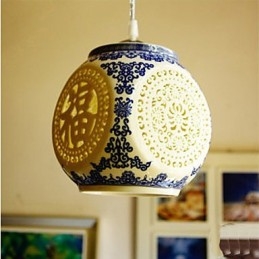 Retro Keramisk Lampe Trappelampe Blå Enkelt Hode Lysekrone Kreativ