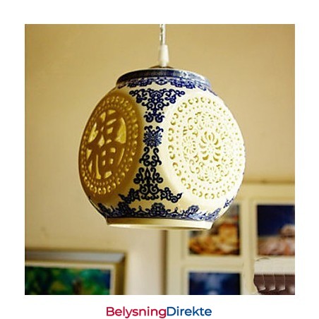 Retro Keramisk Lampe Trappelampe Blå Enkelt Hode Lysekrone Kreativ