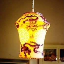 Retro Keramisk Lampe Trappelampe Blå Enkelt Hode Lysekrone Kreativ