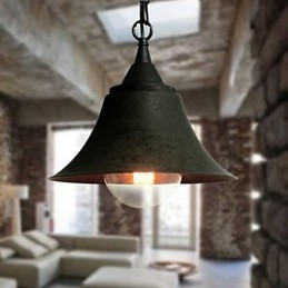 Medium Vintage Matt Svart Klokkeformet Metallpendellampe
