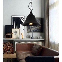 Medium Vintage Matt Svart Klokkeformet Metallpendellampe
