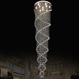 Taklysekronelamper Pendellampe Belysningsarmaturer Med K9-Krystall Dobbelspiral D70Cm H300Cm