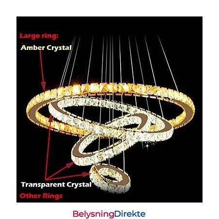 Pendellamper Taklampe Lysekronebelysning Rund 4 Ringer Stor Ring Ravkrystall Og Annen Klar Krystall