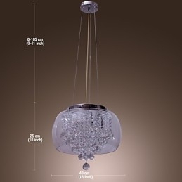 Kunstnerisk Krystallanhengslampe Med 6 Lys Og Glassskjerm
