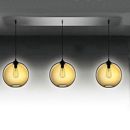 Moderne Glassanhengslampe Med 3 Lys I Gjennomsiktig Brunt Bobledesign