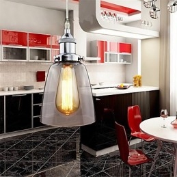 Moderne Krom Glass Vintage Industriell Retro Montering Edison Pendellampe Kafé Verandalampe
