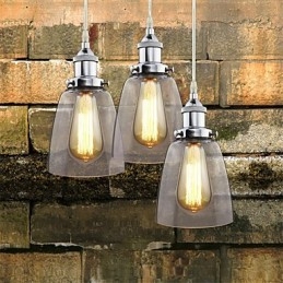 Moderne Krom Glass Vintage Industriell Retro Montering Edison Pendellampe Kafé Verandalampe