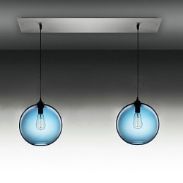 Moderne Glassanhengslampe Med 2 Lys I Rundt, Blått Bobledesign