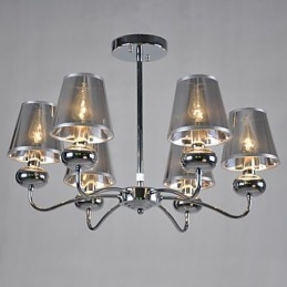 Vintage Lysekrone Med 6 Lys, Klassisk Stoff, Metallmaling