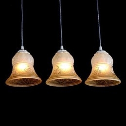 Hvit Anheng Med Tre Lys, Mønster, Glassskjerm, Håndforgylt, Europeisk Retroklassiker
