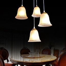 Bronse Anheng Med Fire Lys Mønster Glassskjerm Europeisk Retro Klassisk