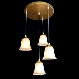 Bronse Anheng Med Fire Lys Mønster Glassskjerm Europeisk Retro Klassisk