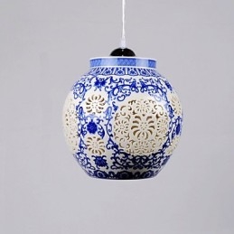 Retro Keramisk Lampe Trappelampe Blå Enkelt Hode Lysekrone Kreativ