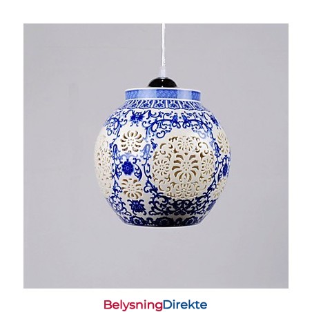 Retro Keramisk Lampe Trappelampe Blå Enkelt Hode Lysekrone Kreativ