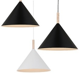 Mini Kunstnerisk Kjegleformet Pendellampe Med 1 Lys, Moderne Enkelhetsfinish, Svart/Hvit, Aluminium Og Tre