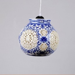 Retro Keramisk Lampe Trappelampe Blå Enkelt Hode Lysekrone Kreativ