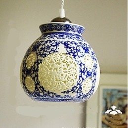 Retro Keramisk Lampe Trappelampe Blå Enkelt Hode Lysekrone Kreativ