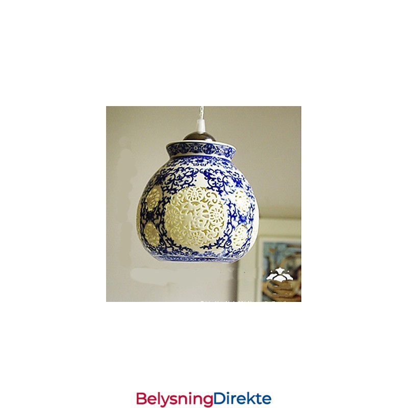 Retro Keramisk Lampe Trappelampe Blå Enkelt Hode Lysekrone Kreativ