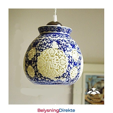 Retro Keramisk Lampe Trappelampe Blå Enkelt Hode Lysekrone Kreativ