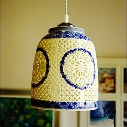 Retro Keramisk Lampe Trappelampe Blå Enkelt Hode Lysekrone Kreativ