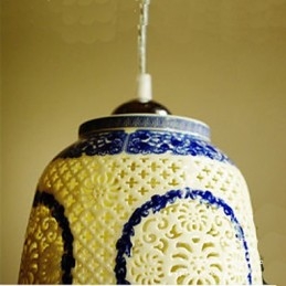 Retro Keramisk Lampe Trappelampe Blå Enkelt Hode Lysekrone Kreativ