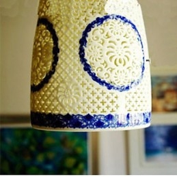 Retro Keramisk Lampe Trappelampe Blå Enkelt Hode Lysekrone Kreativ