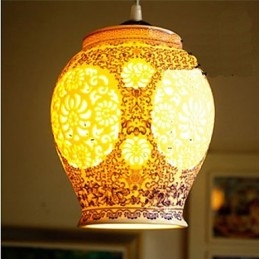 Retro Keramisk Lampe Trappelampe Blå Enkelt Hode Lysekrone Kreativ