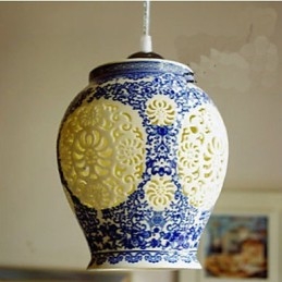 Retro Keramisk Lampe Trappelampe Blå Enkelt Hode Lysekrone Kreativ