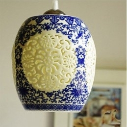 Retro Keramisk Lampe Trappelampe Blå Enkelt Hode Lysekrone Kreativ