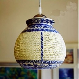 Retro Keramisk Lampe Trappelampe Blå Enkelt Hode Lysekrone Kreativ