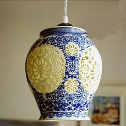 Retro Keramisk Lampe Trappelampe Blå Enkelt Hode Lysekrone Kreativ