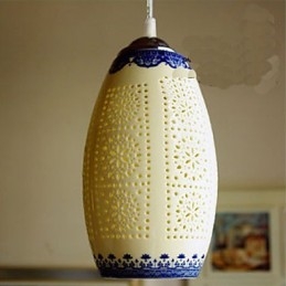 Retro Keramisk Lampe Trappelampe Blå Enkelt Hode Lysekrone Kreativ