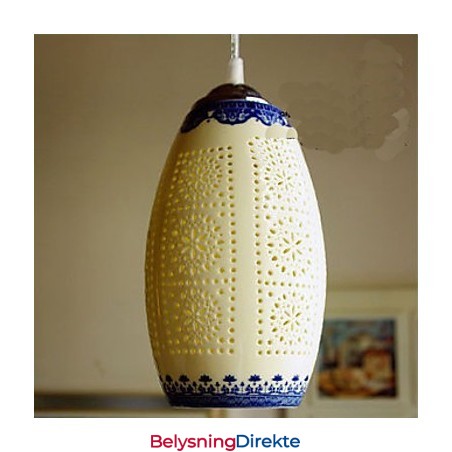 Retro Keramisk Lampe Trappelampe Blå Enkelt Hode Lysekrone Kreativ