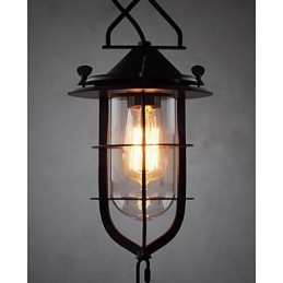 Medium Vintage Svart Burformet Anhengslampe I Glass Og Metall Med Deksel