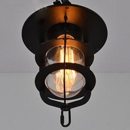 Medium Vintage Svart Burformet Anhengslampe I Glass Og Metall Med Deksel