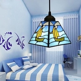Moderne Og Innleid Middelhavs Pendellampe I Farget Glass Med Ett Hode, Seilende Linje, Droplight