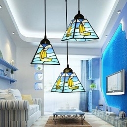 Moderne Og Innleid Middelhavs Pendellampe I Farget Glass Med Ett Hode, Seilende Linje, Droplight