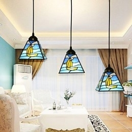 Moderne Og Innleid Middelhavs Pendellampe I Farget Glass Med Ett Hode, Seilende Linje, Droplight