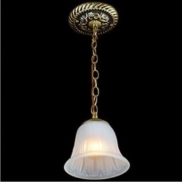 Bronse Pendellampe Mønster Glassskjerm Europeisk Retro Klassisk