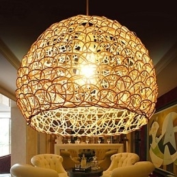 Moderne Landlig Cany Art Vevd Rotting Enkelthodet Droplight-Lampe