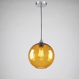 Moderne Glassanhengslampe I Rund, Ravfarget Bobledesign I Glassskjerm