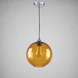 Moderne Glassanhengslampe I Rund, Ravfarget Bobledesign I Glassskjerm
