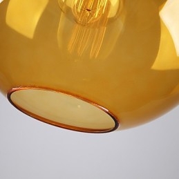 Moderne Glassanhengslampe I Rund, Ravfarget Bobledesign I Glassskjerm
