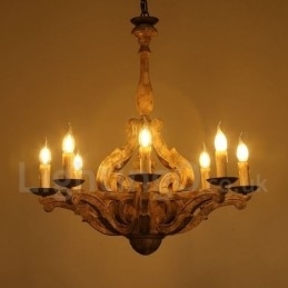 8 Lys Vintage Retro Lysekronelampe I Tre