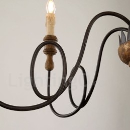 Landlig Vintage Lysekrone I Tre Med 6 Lys