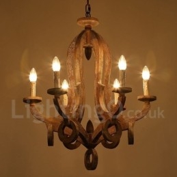 Landlig Vintage Tre 6-Lys Lysekrone I Ett Nivå Med Trelampe