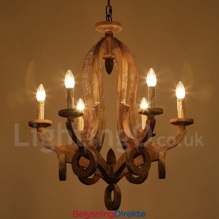 Landlig Vintage Tre 6-Lys Lysekrone I Ett Nivå Med Trelampe