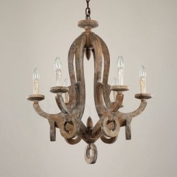 Landlig Vintage Tre 6-Lys Lysekrone I Ett Nivå Med Trelampe